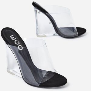 Clear Black wedge Mule